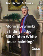 According to the artist, the shadow represents the infamous blue dress Monica Lewinsky wore and  proved she'd had relations with President Clinton.
